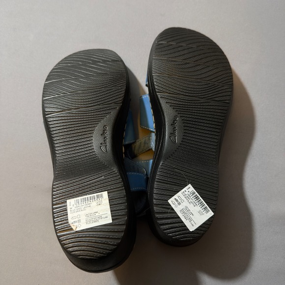 Clarks Collection Blue Leather Wedge Sandals Women Size 8 Comfort Strappy - Picture 5 of 5